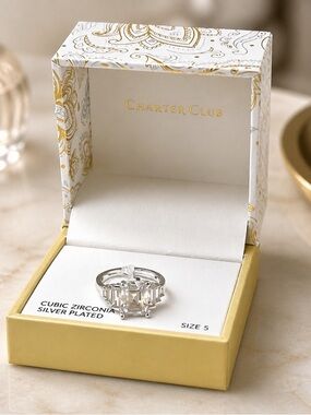 Charter Club Silver-Plated Cubic Zirconia Ring with Clear Stones Size5